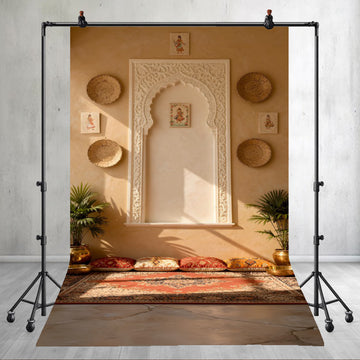 BOHEMIAN MOROCCAN WHITE ARCH WALL PRINTED BACKDROP