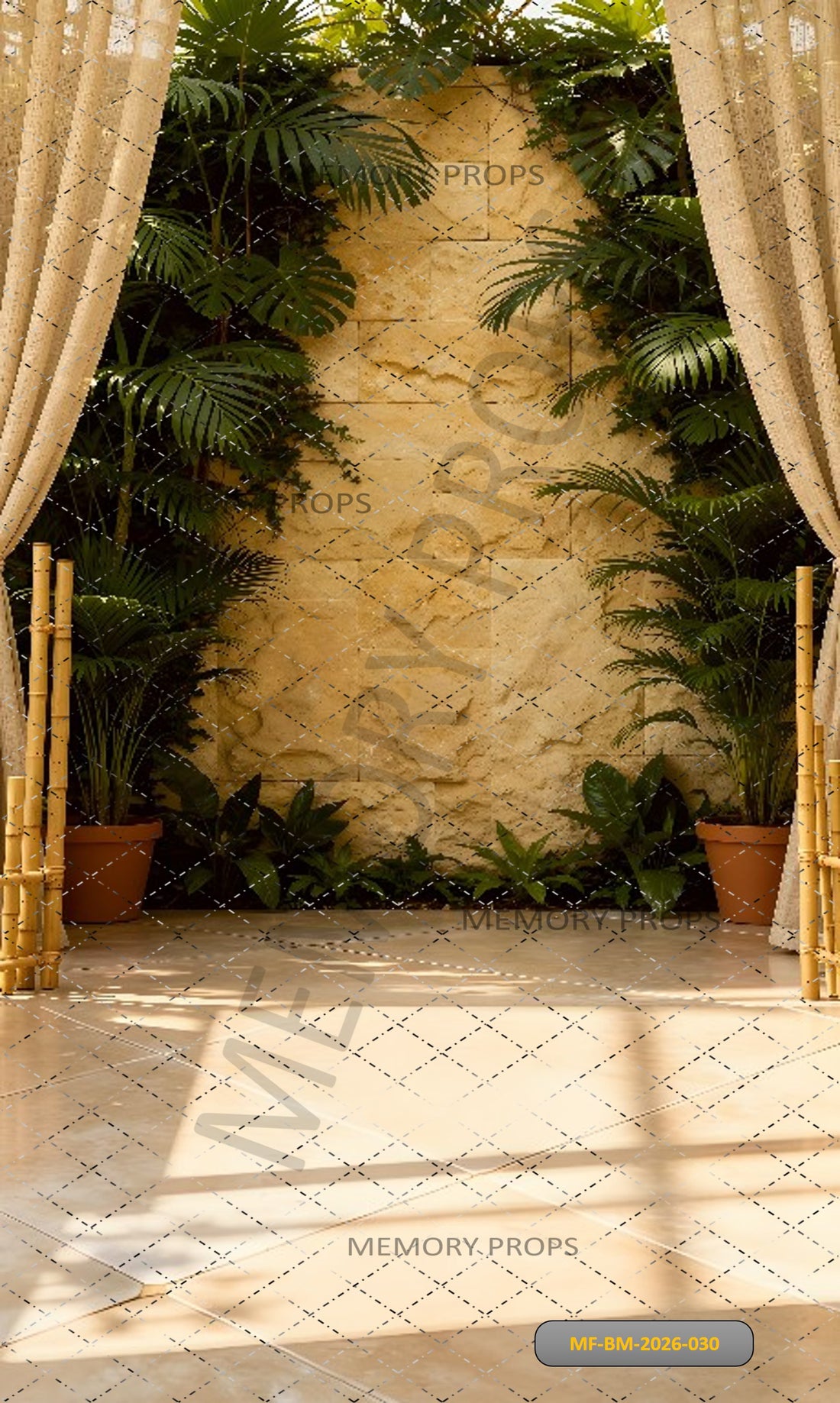 BOHO TROPICAL RESORT STONE WALL - PRINTED BACKDROP
