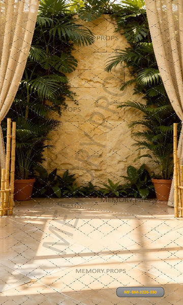 BOHO TROPICAL RESORT STONE WALL - PRINTED BACKDROP