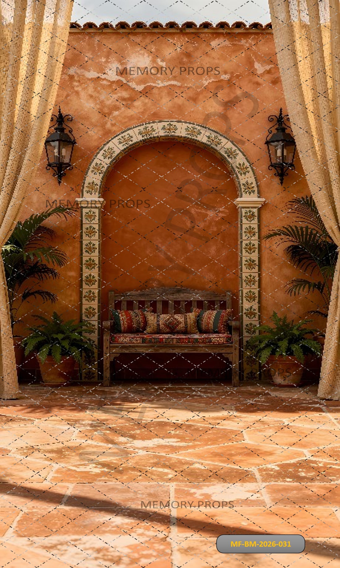 BOHEMIAN MOROCCAN ARCH WALL BENCH - PRINTED BACKDROP