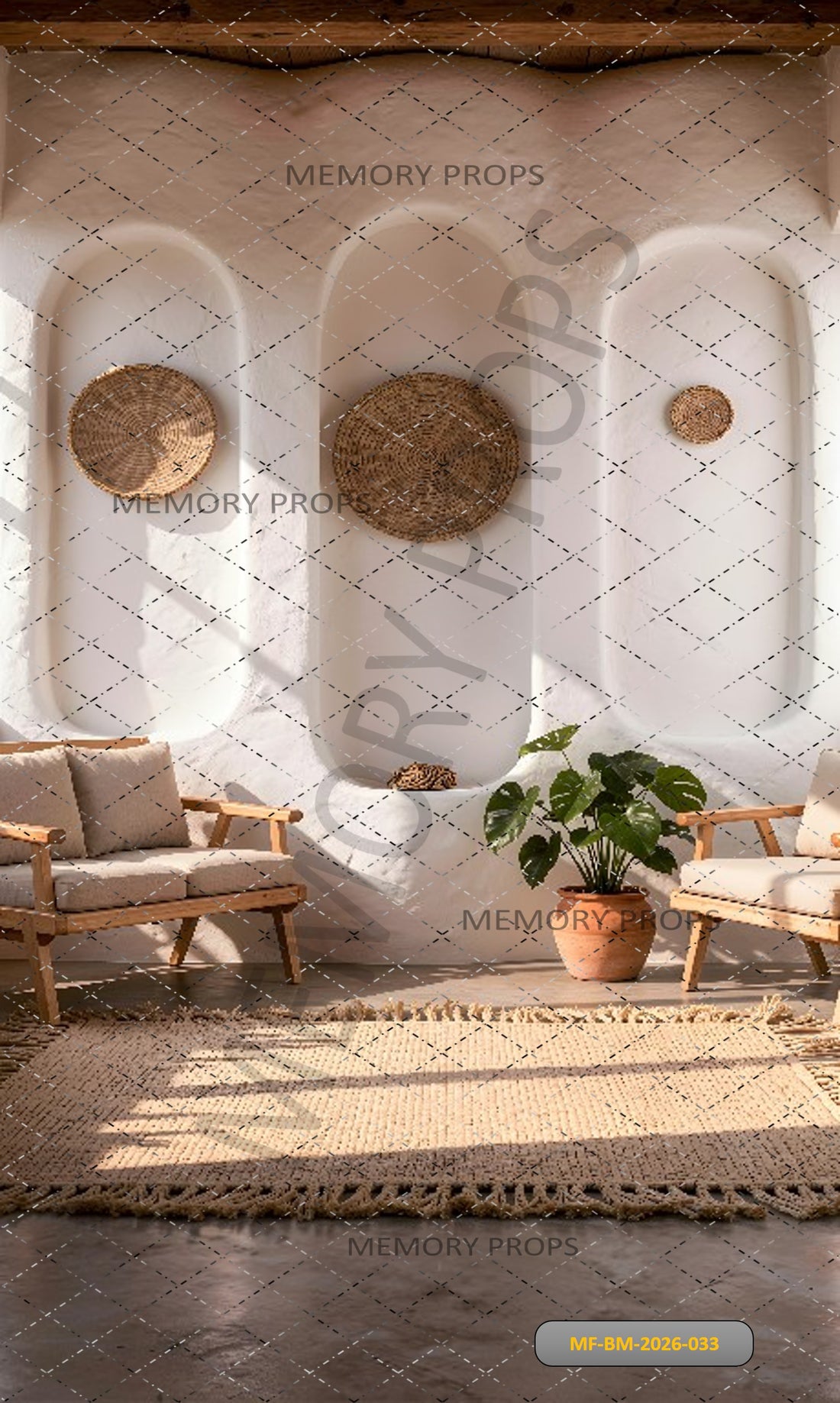 BOHEMIAN MOROCCAN WHITE TRIPLE ARCH SEATING PRINTED BACKDROP
