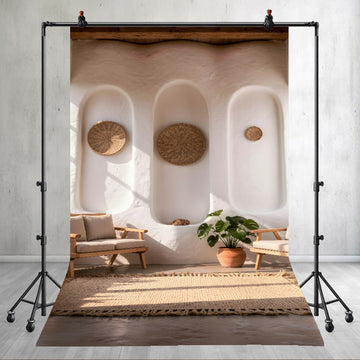 BOHEMIAN MOROCCAN WHITE TRIPLE ARCH SEATING PRINTED BACKDROP