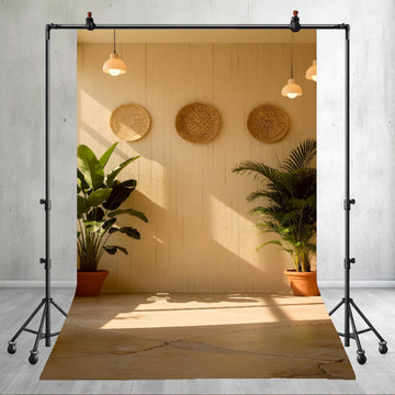 BOHO TROPICAL WOODEN WALL SHADOWS - PRINTED BACKDROP