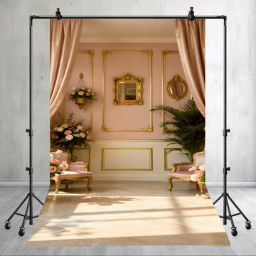 LUXURY BAROQUE PINK WALL GOLDEN SEATING  - PRINTED BACKDROP