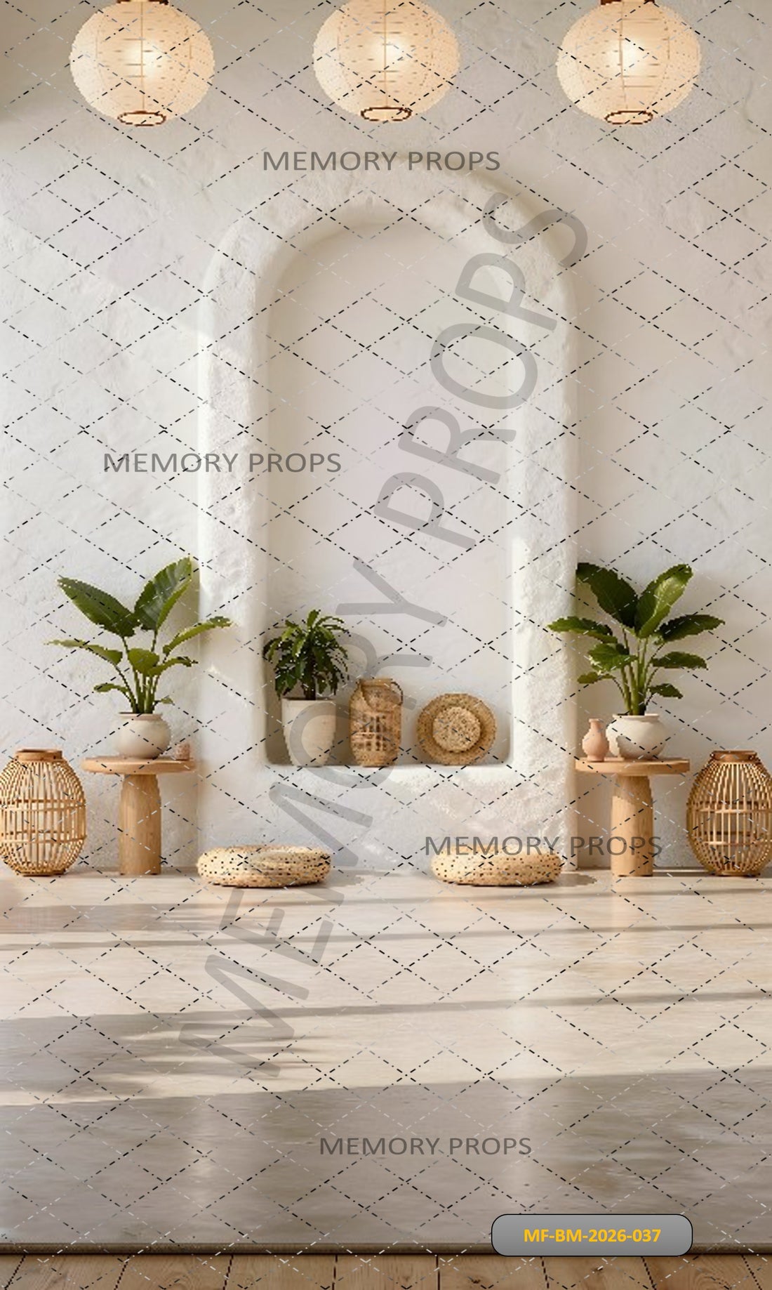 BOHEMIAN MOROCCAN WHITE ARCH WALL PLANTERS - PRINTED BACKDROP