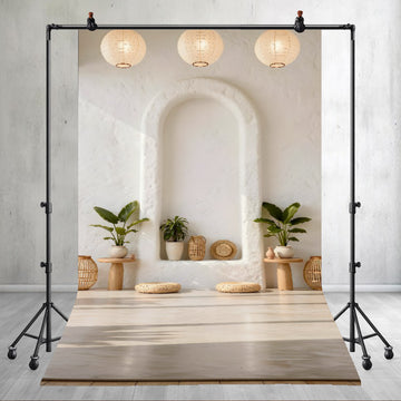 BOHEMIAN MOROCCAN WHITE ARCH WALL PLANTERS - PRINTED BACKDROP
