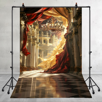OPULENT BALLROOM WITH FLOWING CRIMSON - PRINTED BACKDROP