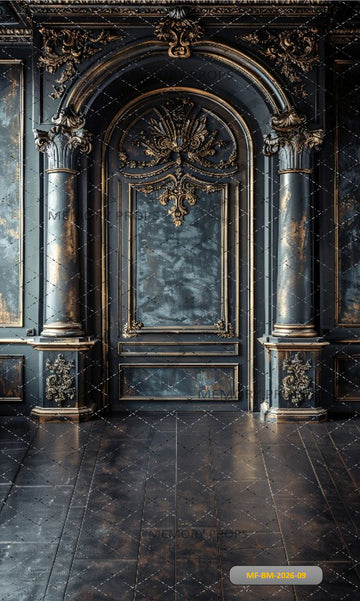 LUXURIOUS BLACK AND GOLD ORNATE WALL PANEL - PRINTED BACKDROP