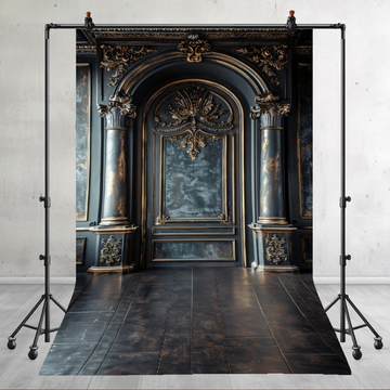 LUXURIOUS BLACK AND GOLD ORNATE WALL PANEL - PRINTED BACKDROP