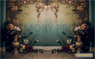 WALL WITH ORNATE AND FLOWER PLANTS - PRINTED BACKDROP