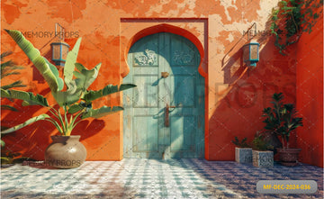 GREEN ARCHWAY WITH ORANGE TRIMP - PRINTED BACKDROP