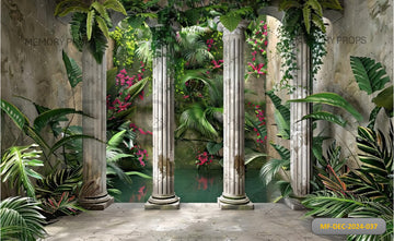 TROPICAL JUNGLE SCENE COLUMNS - PRINTED BACKDROP