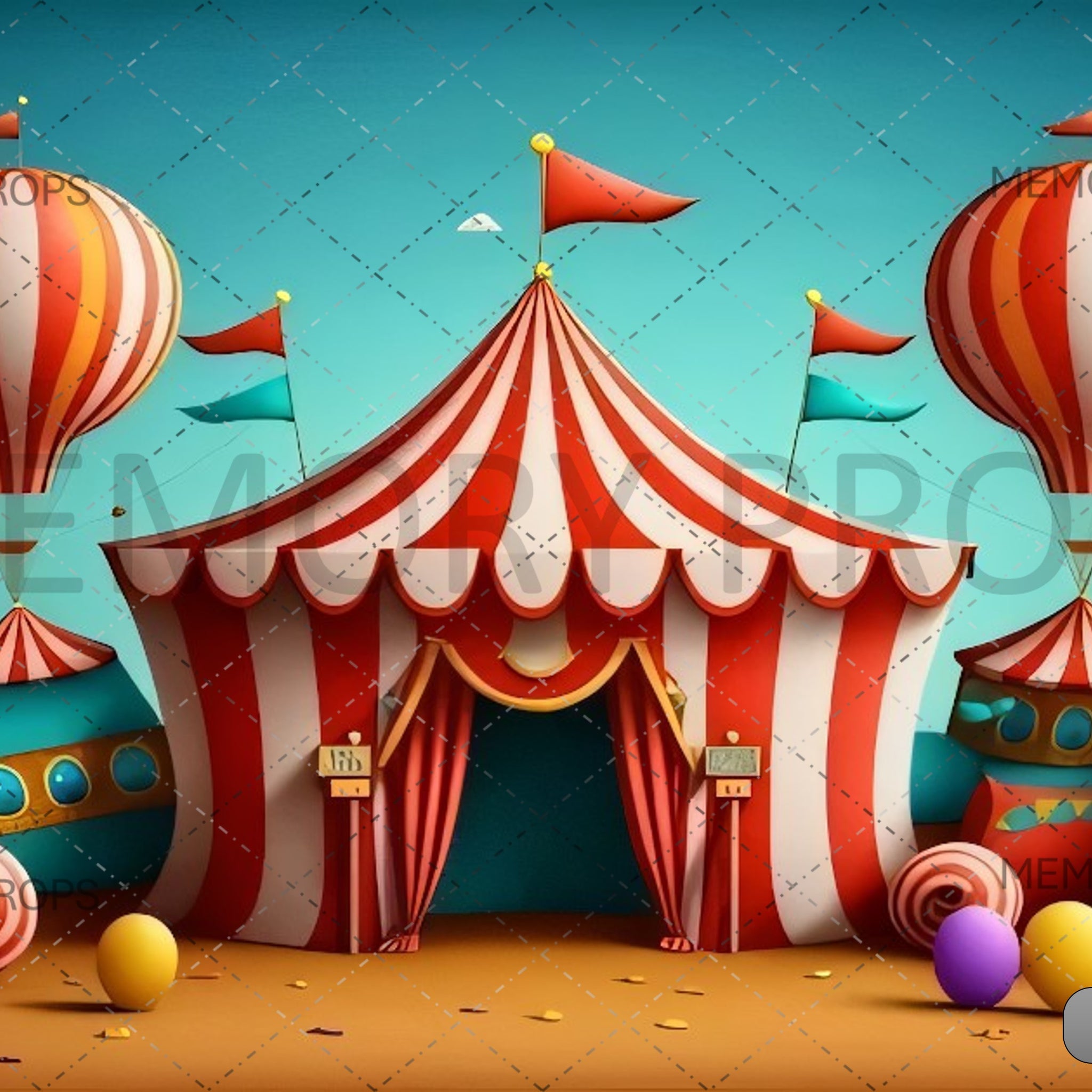 BRIGHTLY COLORD CAROUSELS AND BALLOONS - PRINTED BACKDROP