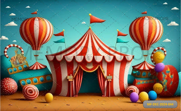 BRIGHTLY COLORD CAROUSELS AND BALLOONS - PRINTED BACKDROP