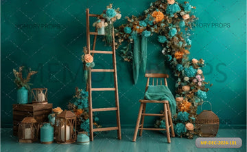 THE LADDER TEAL FLORAL ROOM - PRINTED BACKDROP