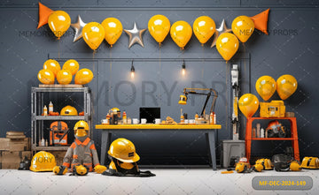 WORKER WITH SAFETY AND HEALTH WORK - PRINTED BACKDROP