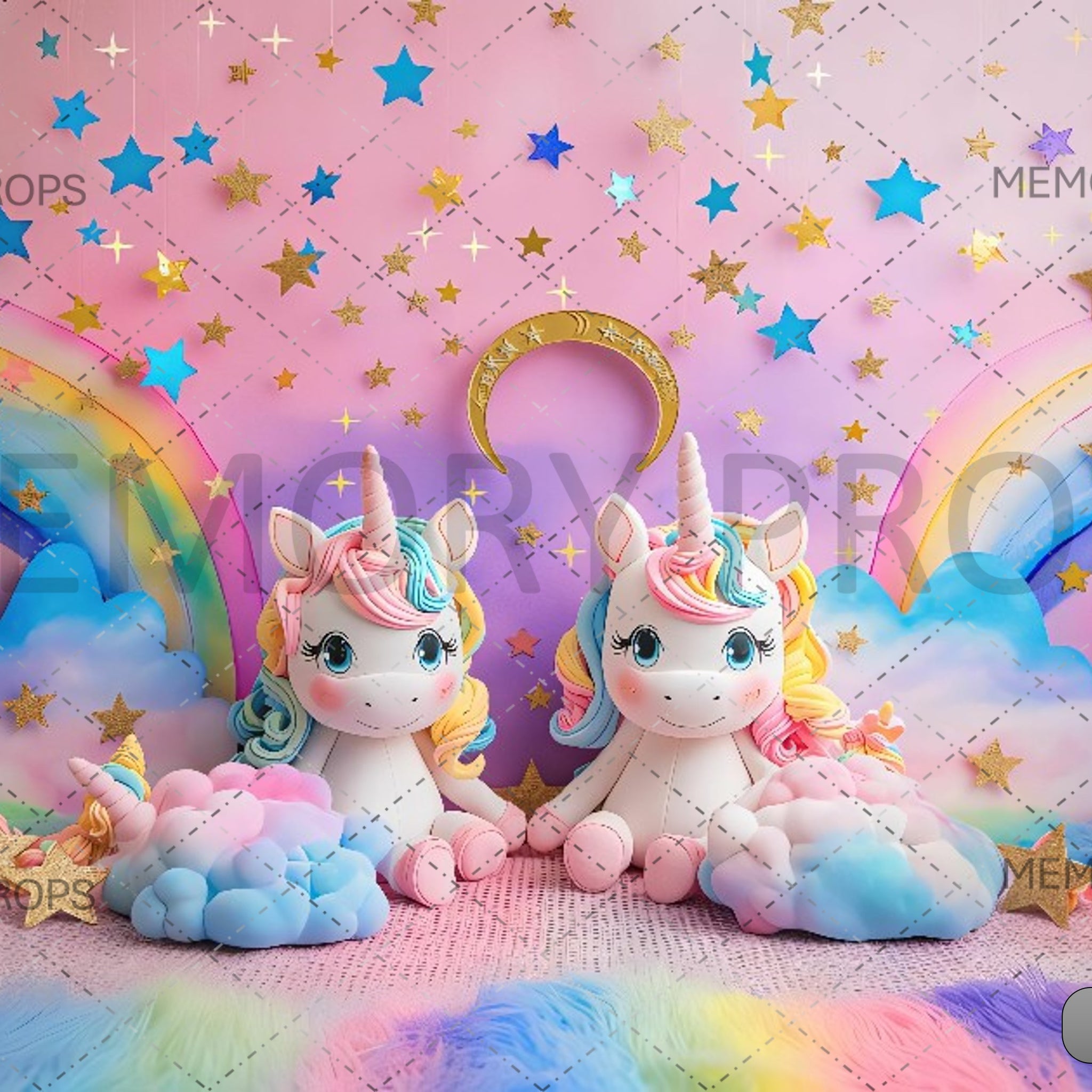 UNICORNS ARE ON A CAKE WITH THE WORDS - PRINTED BACKDROP
