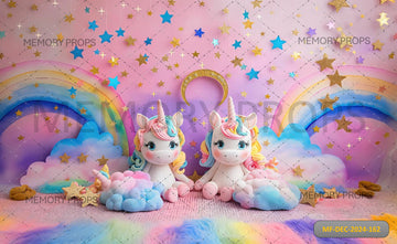 UNICORNS ARE ON A CAKE WITH THE WORDS - PRINTED BACKDROP