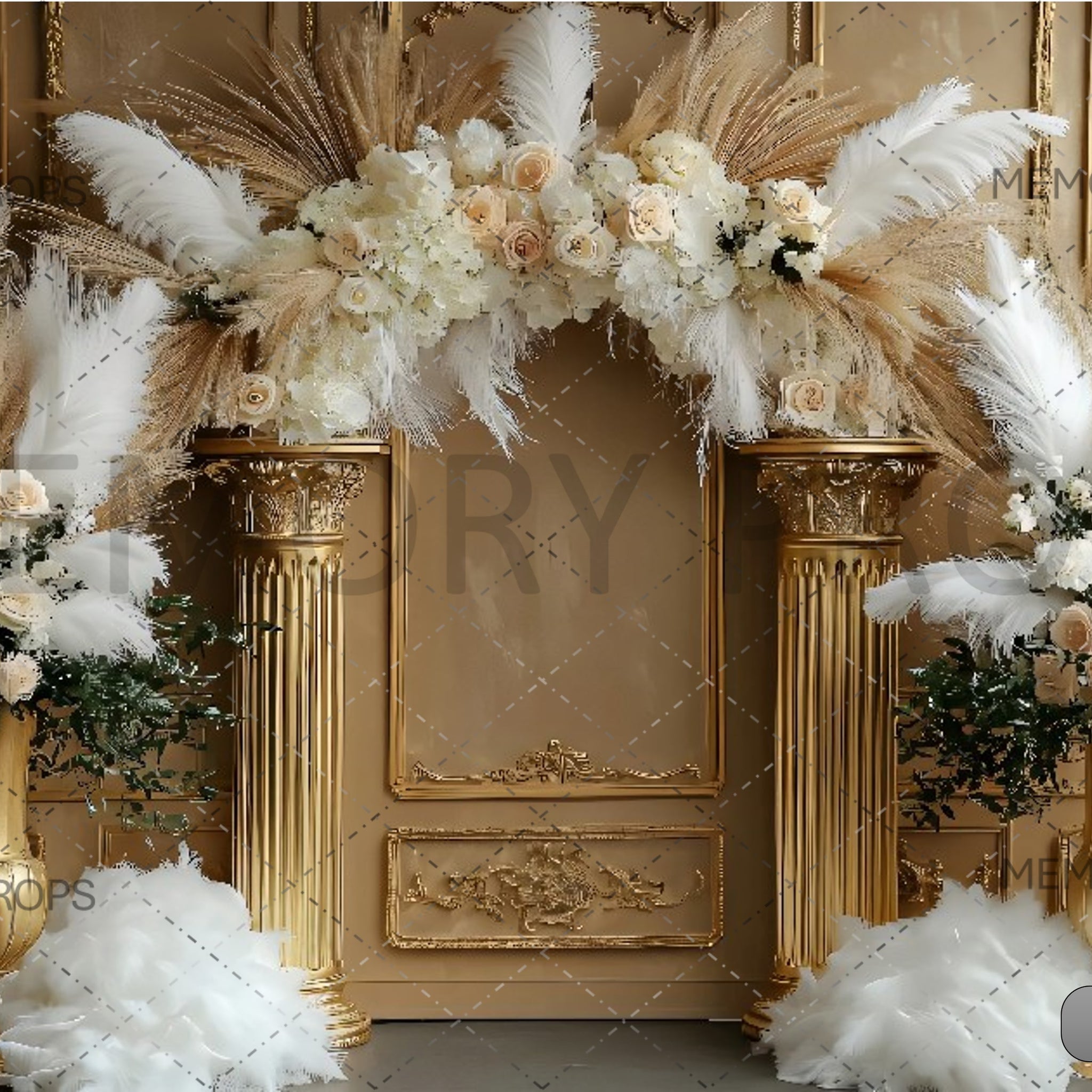 RUSTIC ELEGANCE BOHO FLORAL ARCH - PRINTED BACKDROP