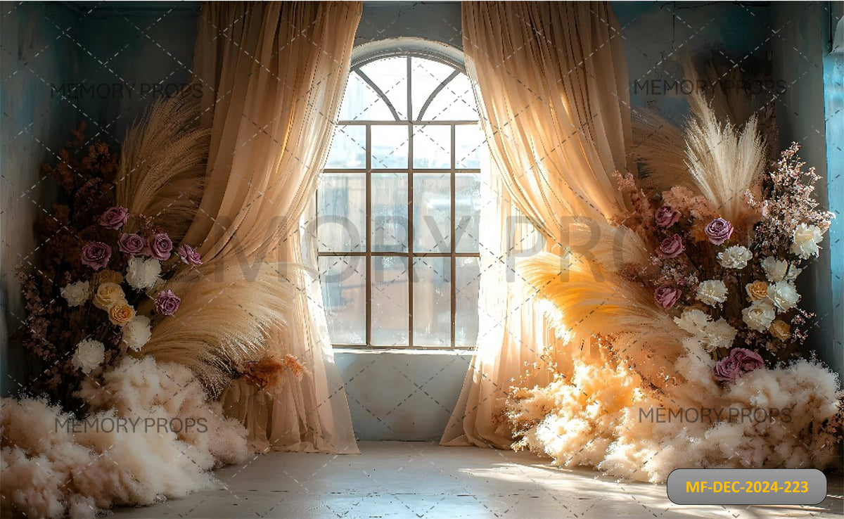 Boho Natural Chic Floral Printed Backdrop