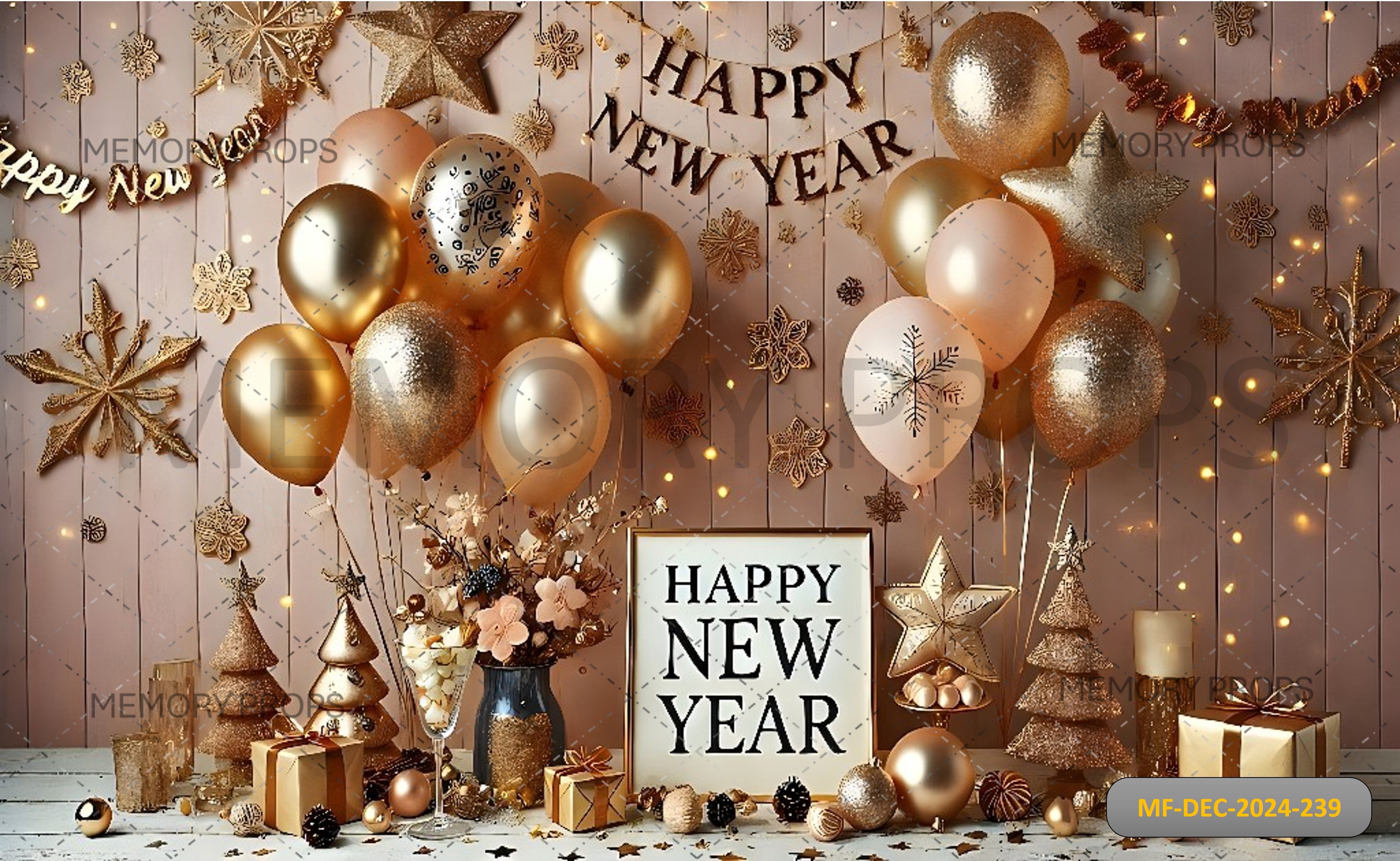 Glamorous New Year Eve Party Setup Printed Backdrop