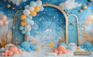 CELESTIAL BLUE STAR AND BALLOON ARCH - PRINTED BACKDROP