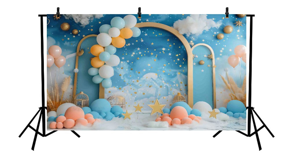 CELESTIAL BLUE STAR AND BALLOON ARCH - PRINTED BACKDROP