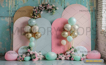 MUTED TONE MULTI-ARCH BACKDROP WITH BALLOON CLUSTERS - PRINTED BACKDROP