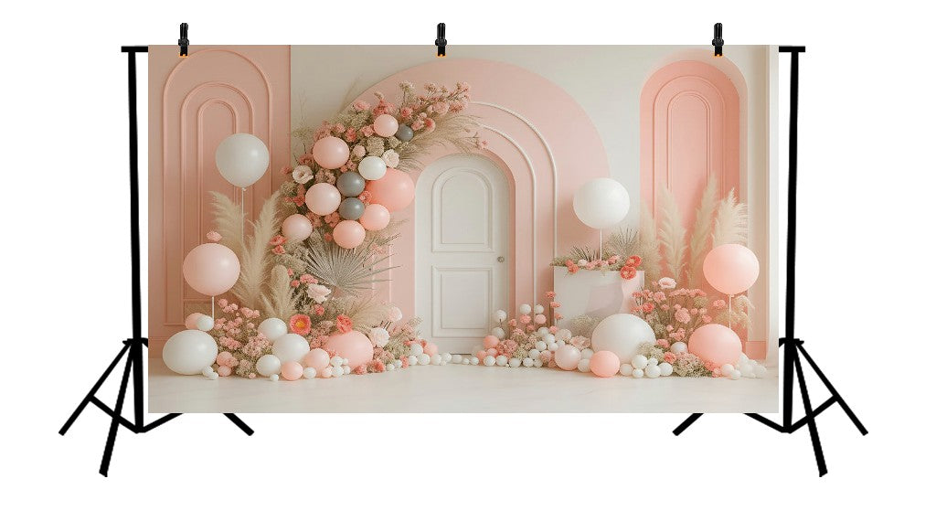 PASTEL PEACH MULTI-ARCH GARDEN PARTY - PRINTED BACKDROP