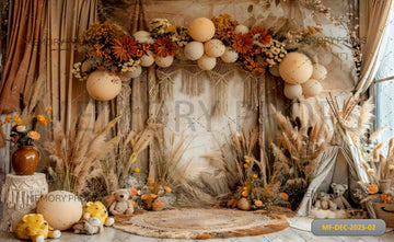 BOHO NEUTRAL BALLOON AND PAMPAS GRASS - PRINTED BACKDROP