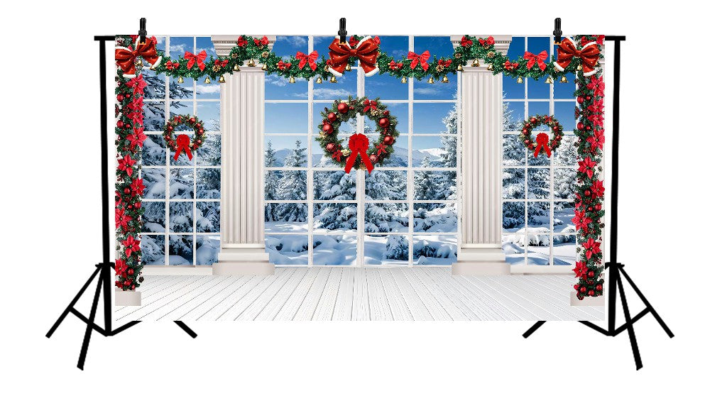 SNOWY WINDOW CHRISTMAS GARLAND - PRINTED BACKDROP