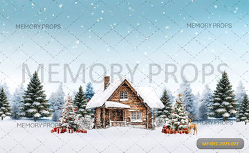 SNOWY LOG CABIN CHRISTMAS - PRINTED BACKDROP