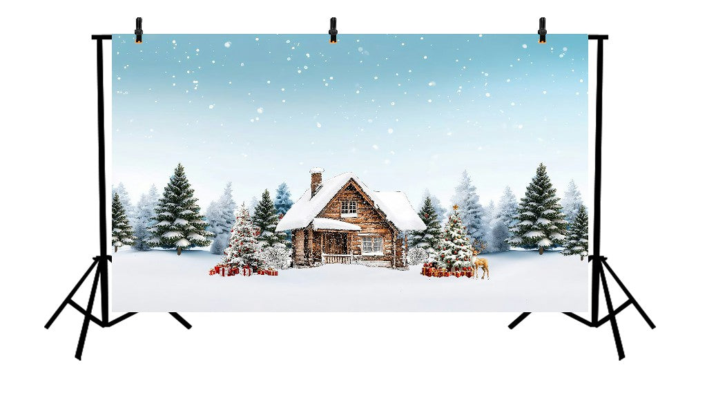 SNOWY LOG CABIN CHRISTMAS - PRINTED BACKDROP