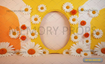 SUNNY YELLOW ARCH WITH DAISIES AND ORANGE ACCENTS - PRINTED BACKDROP