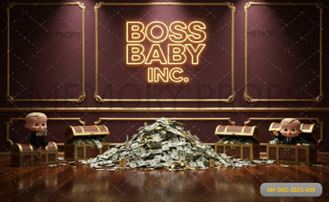 BOSS BABY INC. BURGUNDY WALL WITH MONEY PILES AND CHESTS - PRINTED BACKDROP