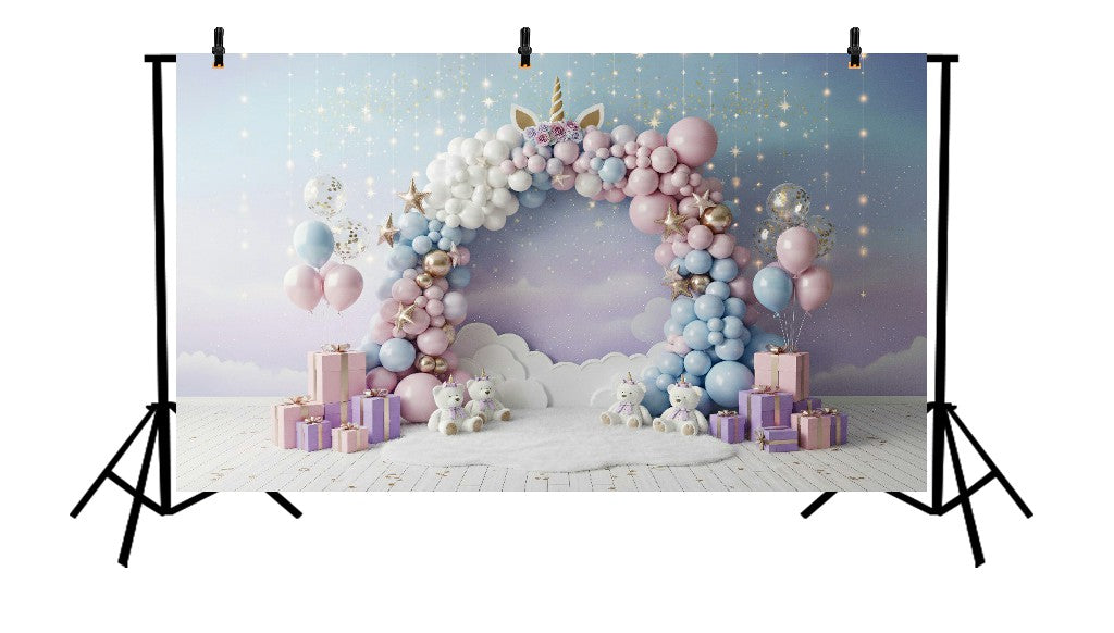 PASTEL UNICORN BALLOON ARCH WITH STARRY NIGHT SKY - PRINTED BACKDROP