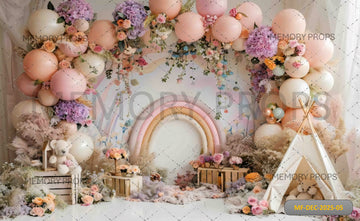 PASTEL RAINBOW AND BALLOON ARCH PARTY - PRINTED BACKDROP