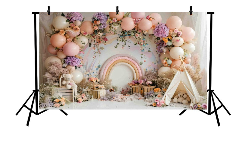 PASTEL RAINBOW AND BALLOON ARCH PARTY - PRINTED BACKDROP