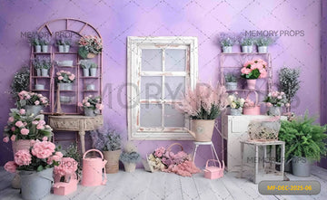 PURPLE FLORAL GARDEN WITH WHITE WINDOW - PRINTED BACKDROP