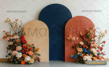 NEUTRAL TONE MULTIPLE ARCHES WITH FLORAL ARRANGEMENT - PRINTED BACKDROP