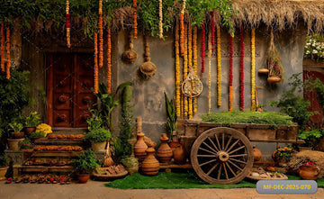 TRADITIONAL VILLAGE ENTRANCE WITH WOODEN DOOR - PRINTED BACKDROP