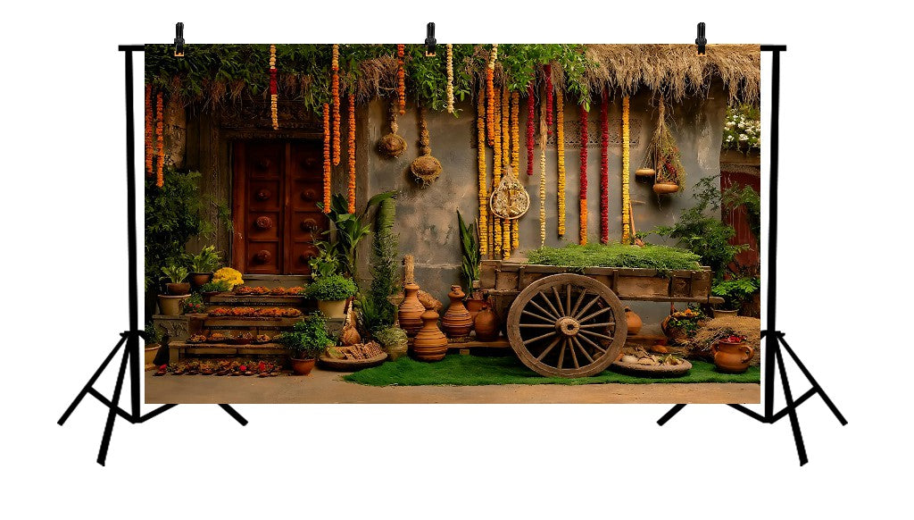 TRADITIONAL VILLAGE ENTRANCE WITH WOODEN DOOR - PRINTED BACKDROP