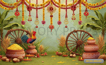 VIBRANT FARM HARVEST WITH ROOSTER - PRINTED BACKDROP