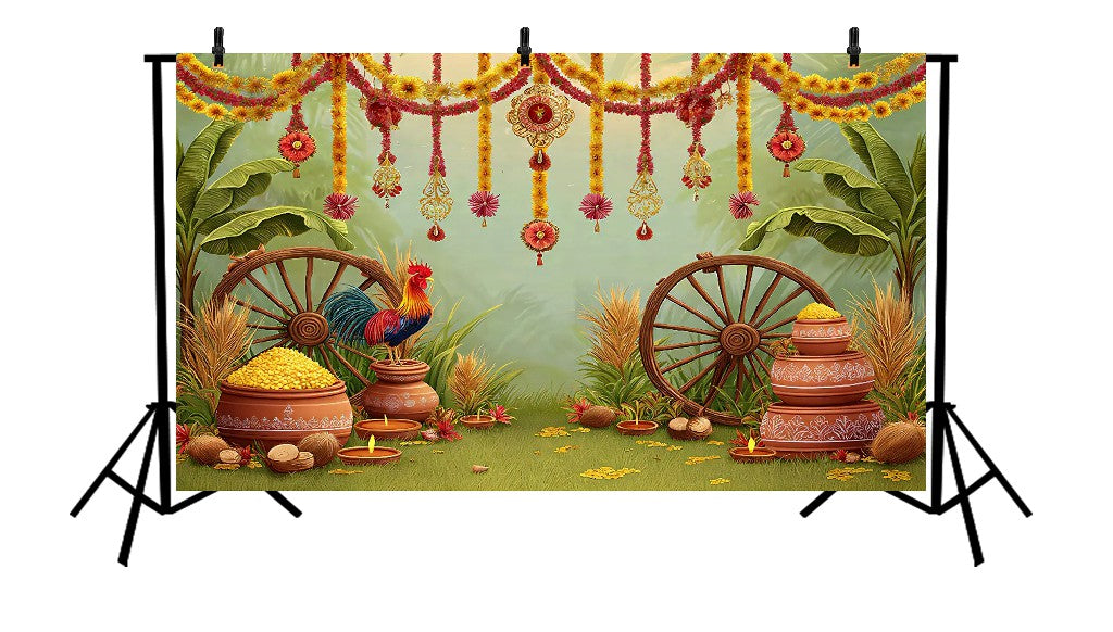 VIBRANT FARM HARVEST WITH ROOSTER - PRINTED BACKDROP