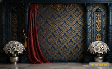 ELEGANT NAVY AND GOLD DAMASK WALL - PRINTED BACKDROP