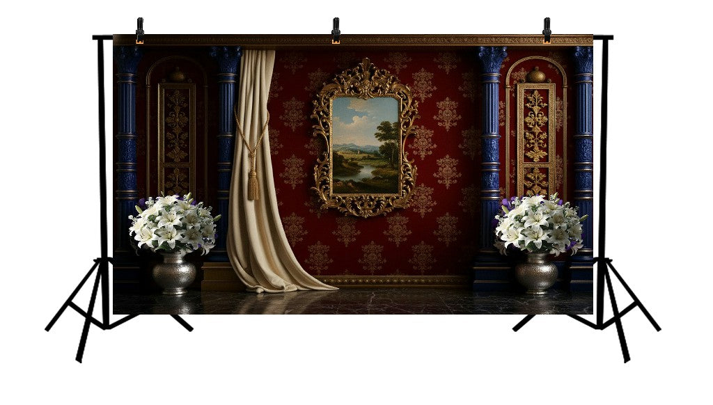 REGAL CRIMSON DAMASK WALL - PRINTED BACKDROP