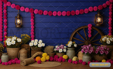 VIBRANT BLUE VILLAGE WALL - PRINTED BACKDROP