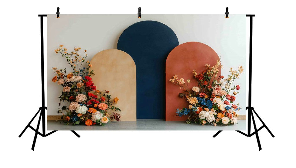 NEUTRAL TONE MULTIPLE ARCHES WITH FLORAL ARRANGEMENT - PRINTED BACKDROP