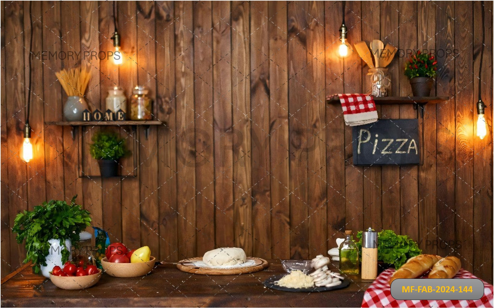 Wooden Kitchen Interior Printed Backdrop