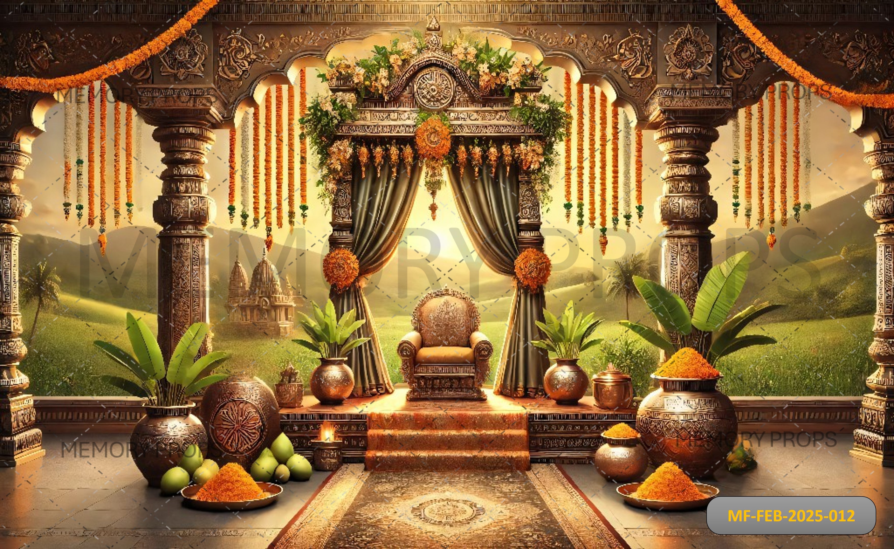 Sunset Blessings at the Temple Printed Backdrop